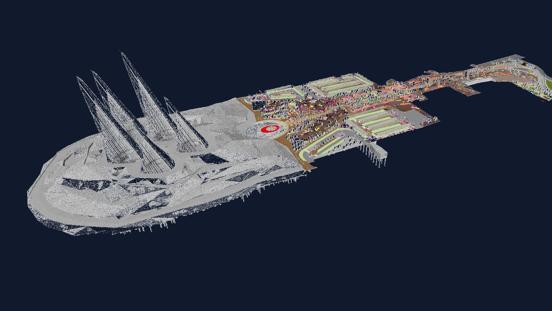 Site and external works model showing terrain, public realm and landscaped masterplan